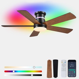 Ceiling Fans with RGB Lights -48” Brown Flush Mount Ceiling Fan