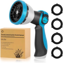 Garden Hose Nozzle - 2 Pack, Thumb Control Sprayer, Slip-Resistant Water Nozzle, Extra 4 Washers, for Watering  Lawn & Garden, Cleaning, Washing , Showering Pets - Colour: Blue