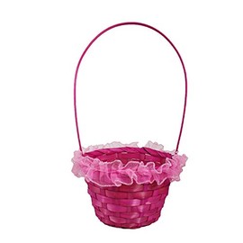 Fun Machine Easter Baskets, Buckets, Coloured Grass, Boxes, Gift Wrap - Frilly Wicker Basket - Pink