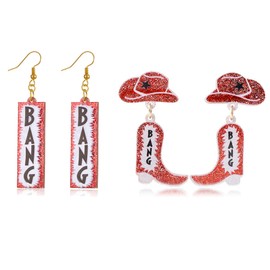 Cowboy Western Earrings for Women - Red Cowboy Hat Boots Earrings Bang Earring Western Outfit Accessories Concert Cowgirl Outfits for Women
