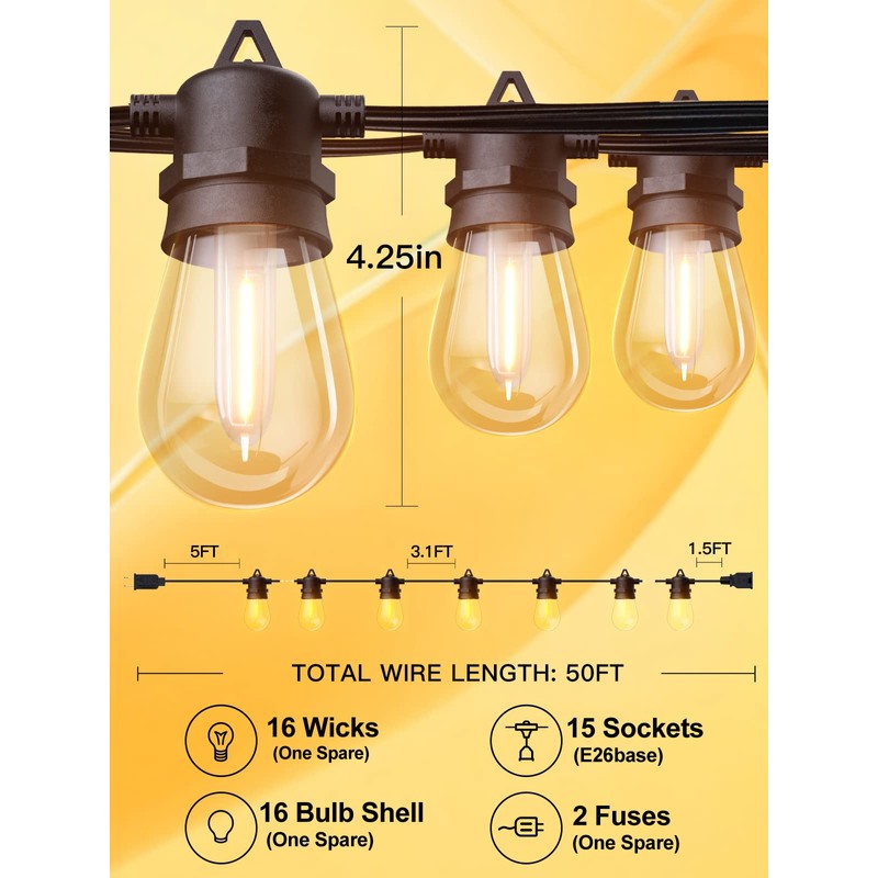 addlon 200FT(4-Pack*50FT) LED Outdoor String Lights with 64 Edison Vintage