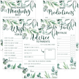 Threan 20 Sets Baby Prediction Cards Baby Shower Games for 20 Guests 5 Styles Cards Mummy to Be Gifts Baby Shower Gender Reveal Party Game Decorative Accessories Set for Boy and Girl (Leaf)