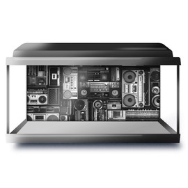 Fish Tank Background 90x45cm BW - Radios Cassette Player Retro Music | Poster Backdrop Decoration Paper #36180