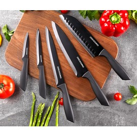 Dockorio Kitchen Knife Set with Block, 19 PCS High Carbon Stainless Steel Sharp includes Serrated Steak Knives Set, Chef Knives, Bread Knife, Scissor, Sharpener, all in one