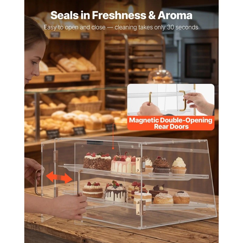 2-Tier Commercial Countertop Bakery Display Case Clear Acrylic Bread Box