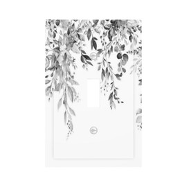 Nijuodnijir Decorative Light Switch Cover Grey Floral Plant Eucalyptus Leaf Flower 1 Gang Single Toggle Device Electrical Faceplate Switchplates Decorator Outlet Wall Plate For Bed Room Living Room