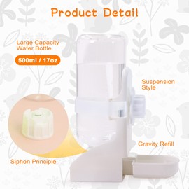 LLSPET Rabbit Water Bottle Suspension Water Dispenser for Mini Pet Bunny Guinea Pig Chinchilla, 500ml Automatic Water Bottle by Gravity Flow Supply, Prevent Overflow, BPA Free (White)