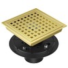 Shower Drain 6 Inch Brushed Gold, EXF Stainless Steel Square Shower Floor Drain Kit with Flange, Removable Cover Grid Grate, Hair Strainer