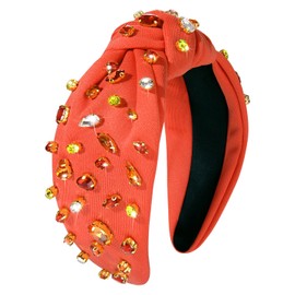 NVENF Diademas anudadas con diamantes de imitación para mujer, diademas con abalorio de vidrio, diademas con nudo superior para mujer, accesorios para el cabello de verano (color otoño)