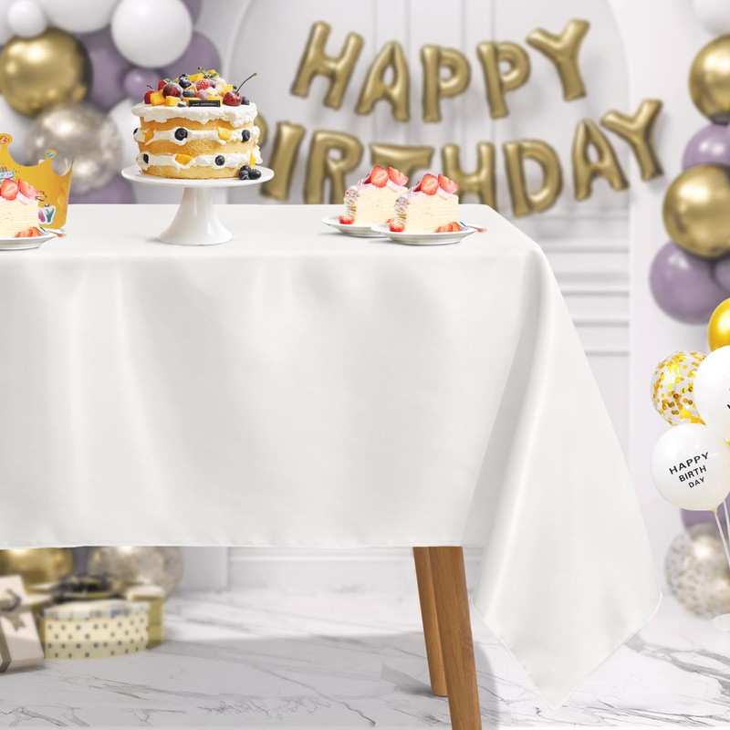 Horbaunal Ivory Satin Tablecloth 54 x 54 Inches Square Table