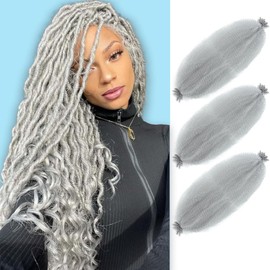 Springy Afro Twist Hair Pre Separated, Pre Stretched Wrapping Hair for Soft Locs, Marley Twist Braiding Hair, Kinky Twist Hair Extensions (16 Inch (Pack of 3), GRAY#)