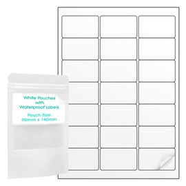 Evergreen Goods 50 White Window Stand-Up Food Pouches (90x140mm) with Zip Lock & Heat Seal Waterproof Matte White Vinyl Labels | Packaging & Labelling Kit for Small Businesses
