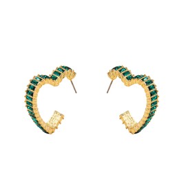Crystal Heart Open Hoop Earrings for Women Dainty Statement Dangle Earrings Party Jewelry (Green)