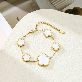 Flower Design Link Bracelet, Daily Bible Verse Bracelet,Exquisite Jewelry Valentine's Day Gift,Fashion Flower Shaped Link Bracelet, Simple All-match Stainless Steel Matching Jewelry for Women for Gift, Cute Light Luxury Summer Jewelry Accessory:_red
