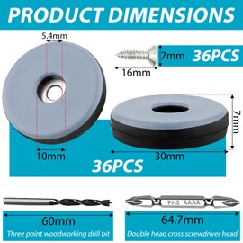 TXErfolg Teflon gliders for screwing, 36 pieces, floor gliders, diameter 30 mm (round, black), furniture glides with 36 stainless steel screws and 2 drills, furniture glider set, effective protection