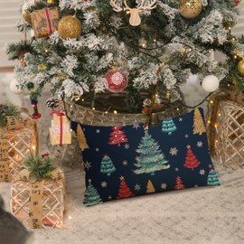 Kithomer Christmas Trees Pillow Cover 12x20 inch Blue Red Xmas Trees Winter Holiday Decor Throw Pillow Cushion Case Christmas Decorationas for Home Sofa Couch