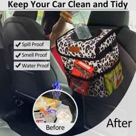 ELONGRIVER ELONGRIVER Car Trash Can for Car with Lid Leak Proof, Cute Car Can Trash Bag Hanging, Vehicle Trash Can for SUV Truck Van, Car Garbage Can for Back Front Seat Leopard Print
