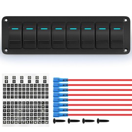 Joinfworld 8 Gang Rocker Switch Panel Waterproof 12V Blue LED Light Bar Switch Panel 12 Volt Rocker Toggle Switch 3 Pin ON/Off with Pre-Wired for Boat Marine Automotive Car Truck RV UTV