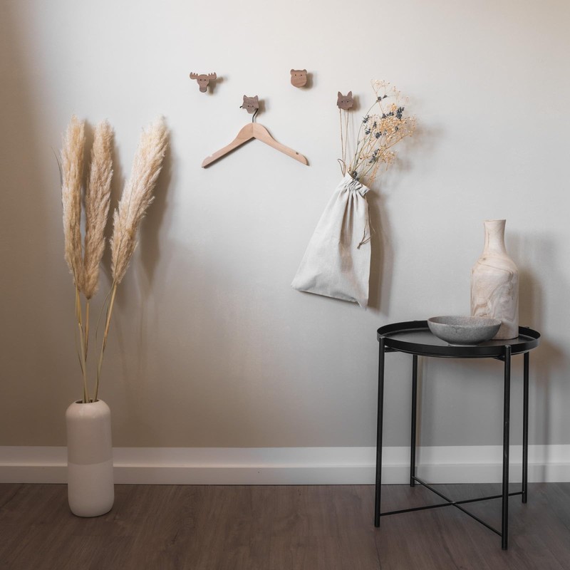 Scandinavian Animals Wall Hooks Made of Untreated Walnut Wood (Elk