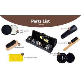 YUET Shoe Care Set, Shoe Cleaning Set 9 Pieces with a Smooth and Elegant Wooden Brush in Practical Bag with PU Case, Shoe Cleaning Travel Set with Brush, Sturdy Bristles, black
