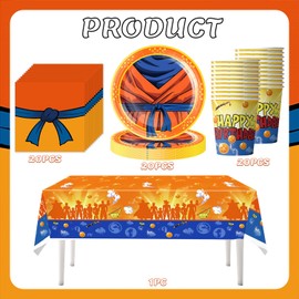 61Pcs Cartoon Birthday Party Tableware Set, Ball Party Decorations, Yellow Dragon Party Tableware Supplies, Kids Party Tableware Includes Plates Cups Napkins Tablecloths (20 People)