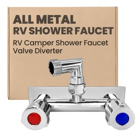 4" All Metal RV Shower Faucet, with 360° Swivel L-Shaped Adapter, Heavy Duty Camper Shower Faucet Valve Diverter Replacement, Hot and Cold Water Control for RV Bathroom Shower Motorhome Trailer Marine