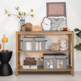 GRANNY SAYS Collapsible Storage Bins with Lids, Storage Boxes with Clear Window, Closet Organizers and Storage, Fabric Baskets for Clothing, Toys, Towels, Books, Gray, 3-Pack