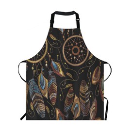 EKOBLA Dream Catcher Aprons American Indian Ethnic Style Magic Tribal Feathers Waterproof Resistant Chef Cooking Kitchen BBQ Adjustable Aprons for Women Men 27x31 Inch