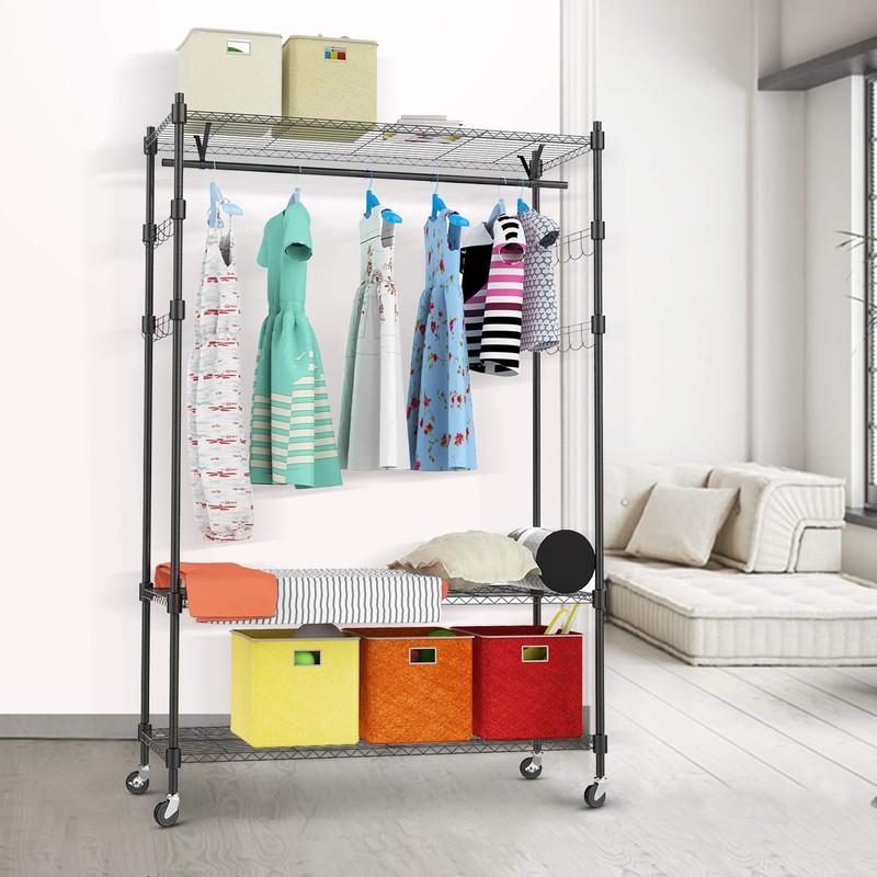 Oliote Rod Garment Rack 3 Tier Metal Wire Shelving Hang