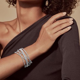 Wovanoo Rhinestone Bracelet for Women Multilayer Crystal Cuff Bracelet Strand Layered Bracelet Silver 4