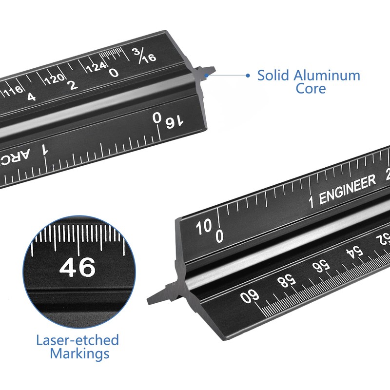 Architectural&Engineering Triangular Scale Ruler, 12 Inch Architectural Scale Ruler Set,