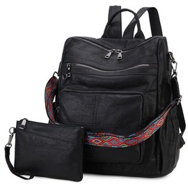 MayBlosom Women's Elegant Backpack Bag 2 in 1 Vegan Leather City Backpack Travel Bag Book Bag for Travel School, black, Fashionable