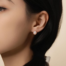 Teppdfann Opal Earrings for Women – Rainbow Birthstone Earrings in Rose Gold Studs, Dainty Opal Stud Earrings for Everyday Wear, Hypoallergenic Rose Gold Jewelry Gift for Her