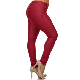 ICONOFLASH Women's Jeggings Pull On Slimming Cotton Jean Like Leggings (Burgundy, 3XL)