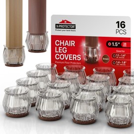 16 PCS Chair Leg Floor Protectors with Felt Pads X-Protector - 1.4" - 1.8" - Furniture Pads for Hardwood Floors - Clear Chair Pads - Floor Protectors for Chairs - Brown Chair Leg Covers!