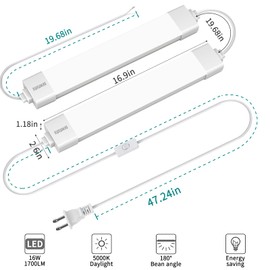 KUKUMAO LED Tube Light Fixture with Plug, 1.4FT 1800LM 5000K Closet Lights, Linkable Cabinet Light for Garage, Kitchen, Bathroom, Closet, Office