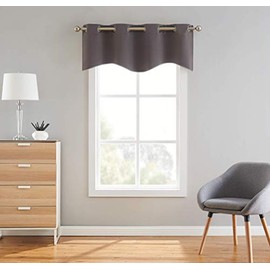 LinenZone 1 Scalloped Valance Curtain Panel - Premium Grommet Blackout Drape - 54 inch Wide x 18 Inches Long - Solid Thermal Insulated Draperies (Nicole Scallop 54 x 18, Charcoal)