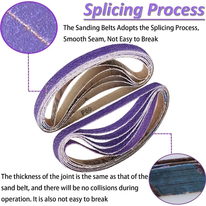 25PCS 3/8X13" Premium High Performance Purple Ceramic Sanding Belts for
