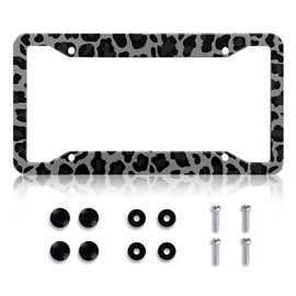 LIN KANG Black Leopard Print License Plate Frames, Cute Black Cheetah Print Aluminum Metal License Plate Holder Covers, Rust-Proof Waterproof Car Decorative Tag Frames for Standard US 12x6 Inch