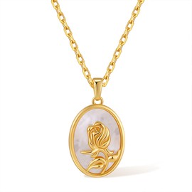 FanLeClair Pearl & Mother of Pearl Necklace 18K Gold Plated Pendant Dainty Chain Layering Choker for Women Jewellery Gift