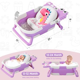 MoreFeel Collapsible Baby Bathtub for Newborn with Thermometer Crocodile Lavender