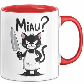 Sarkastische Katze Tasse Geschenk Lustige Geschenkidee Miau (Rot)