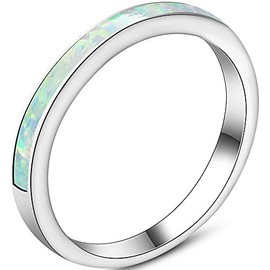 Jude Jewelers 4mm Stainless Steel Created Fire Opal Inlay Half Eternity Wedding Band Ring (White, 4.5)