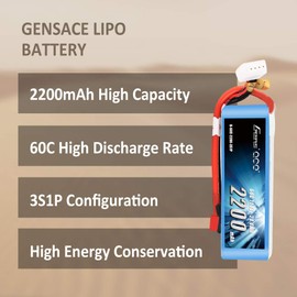 Gens ace 11.1V 2200mAh 3S 60C LiPo Battery Pack with T Plug for 450 Size Helicopter Glider and EPP FPV RC Car Boat Truck Heli Airplane Hobby DIY Parts