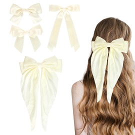hoyuwak 4pcs Hair Bows for Women Silky Satin Hair Ribbons Ponytail Holder Different Sizes Bowknot for Wedding Graduation Party