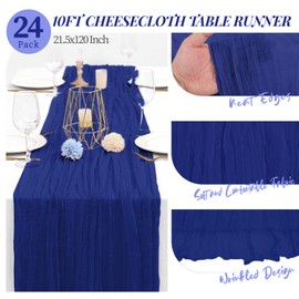 Tomeurperf 24 Packs Cheesecloth Table Runner Royal Blue,10Ft Gauze Boho Rustic Table Runners Cheese Cloth Long Table Runner for Wedding Bridal Shower Birthday Party Table Decor.(20x120 Inch)