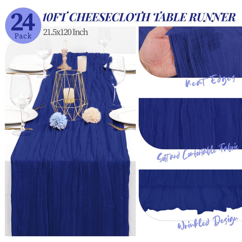 Tomeurperf 24 Packs Cheesecloth Table Runner Royal Blue,10Ft Gauze Boho