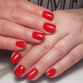 LuckForever Short Press on Nails 240pc Glossy Red Press on Nails Short Square Fake Nails Full Cover False Fingernail French Tips Presson Nail 10 Sheets Glue Nail Adhesive Tabs File Tools for Women