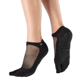 SHASHI Classic Black Split Toe Socks – Workout Socks Women with Storage Pouch – Non-Slip Grip, Breathable & Cushioned