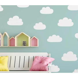 33 Pcs Clouds Wall Decals - Removable Vinyl Stickers for Nursery Children Bedroom Decor or Any Room- Large Cloud Decals - DIY Home Art Mural - Peel and Stick Decals - White
